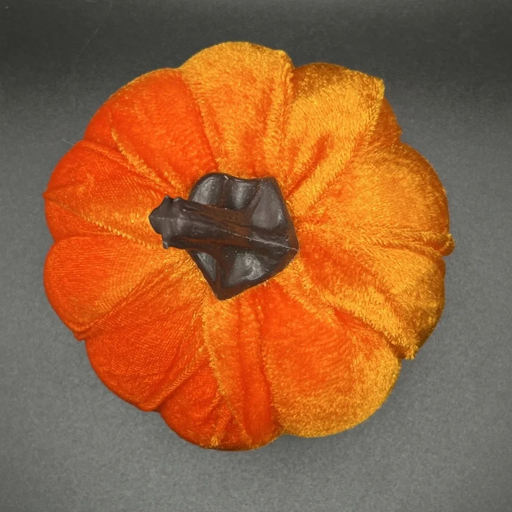 Fall Harvest Halloween Stuffed Fabric Pumpkin Velvet Orange Farmhouse Decor 4.5